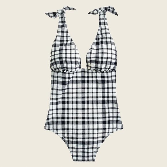 J Crew Plus Tie-shoulder One-piece Swimsuit in Marine Plaid Sz‎ 22 NWT - Picture 1 of 6